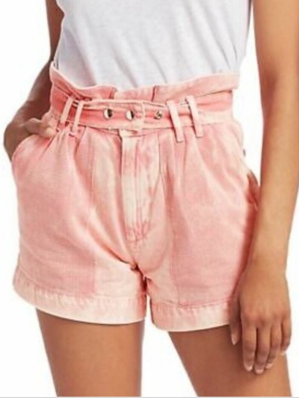 Free People Shorts Womens SZ 28 Olivia Pink Acid Wash High Waisted Retro NEW